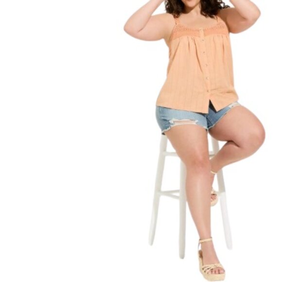 Torrid Womens Gauze Crochet Button Front Tank Top In Peach Bloom Plus 3X - Picture 3 of 6